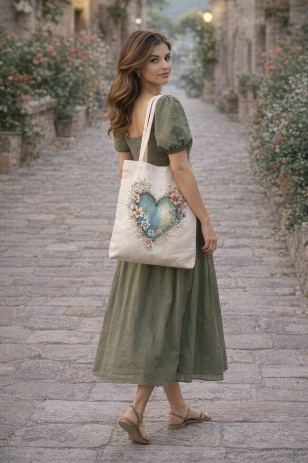 Bolso tote Nido con corazón de flores — hecho a mano en Lima, Damissella