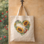 Bolso Sole Damissella — corazón de girasoles sobre algodón peruano, colección Día de la Madre