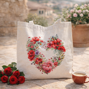 Bolso tote Amapola con corazón de flores rojas — colección De Corazón Damissella, hecho a mano en Lima